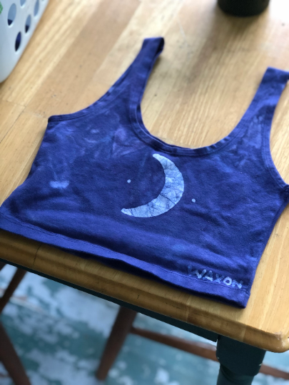 Crescent Moon Chalice Scoop Neck Batik Crop Top