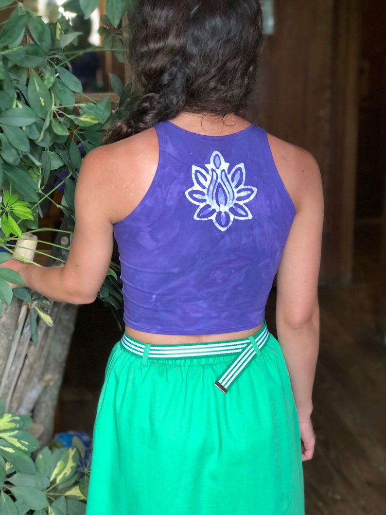 Lotus Woodblock Batik Halter Crop Top
