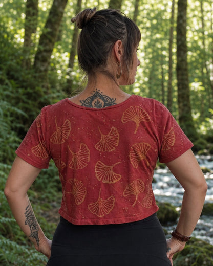 Gingko Batik Boxy Cropped Scoop-neck Tee