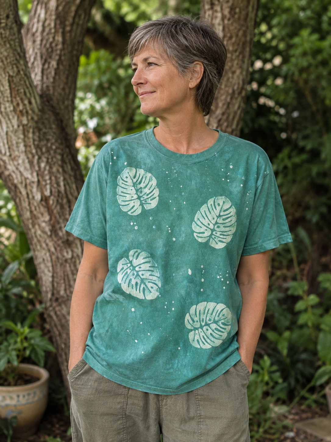 Monstera Leaf Batik Woodblock Unisex T-Shirt