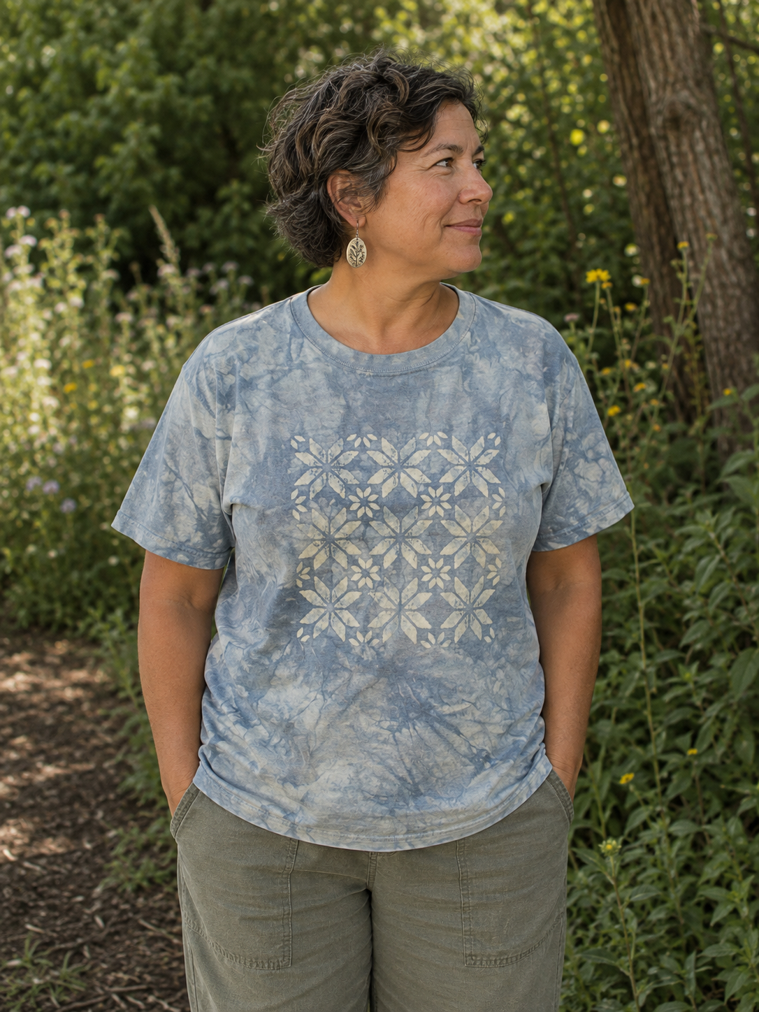 Lemoyne Star Quilt Block Batik Woodblock Unisex T-Shirt