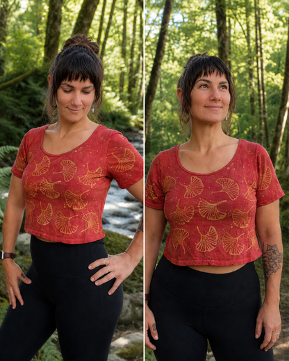 Gingko Batik Boxy Cropped Scoop-neck Tee