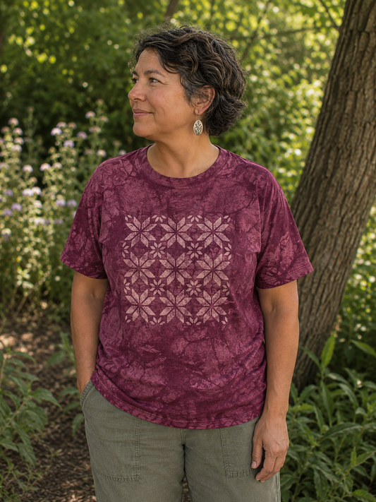 Lemoyne Star Quilt Block Batik Woodblock Unisex T-Shirt