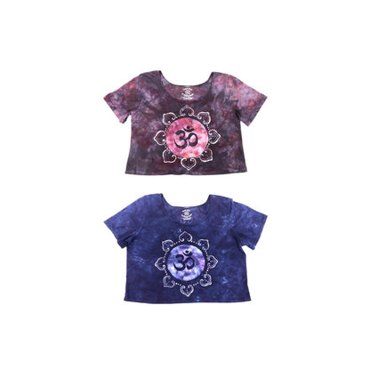 Hand-Painted Batik OM Mandala Crop Tee