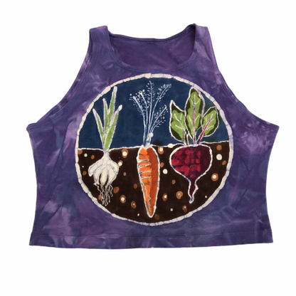 Hand-Painted Veggie Garden Batik Halter Crop Top
