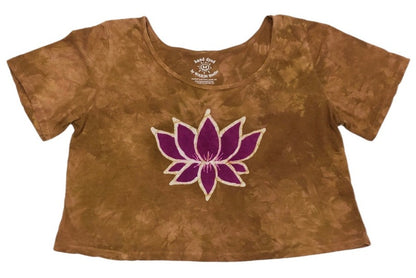 Hand-Painted Batik Lotus Scoop Neck Crop Tee
