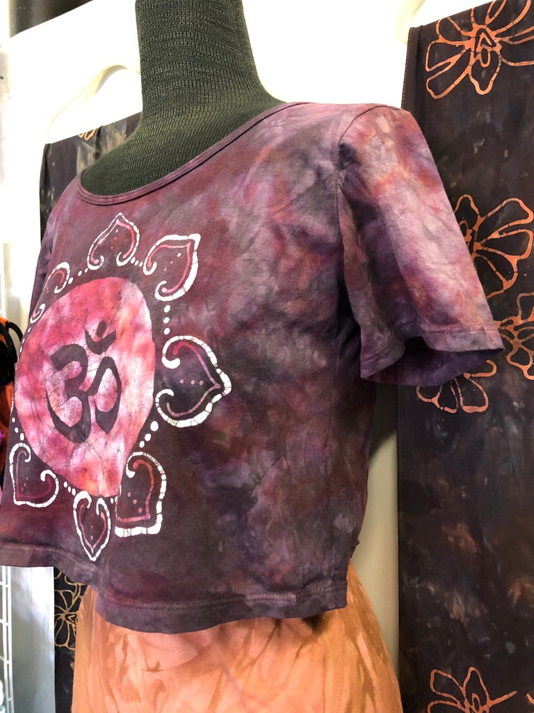 Hand-Painted Batik OM Mandala Crop Tee