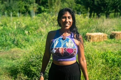 Hand-Painted Veggie Garden Batik Halter Crop Top
