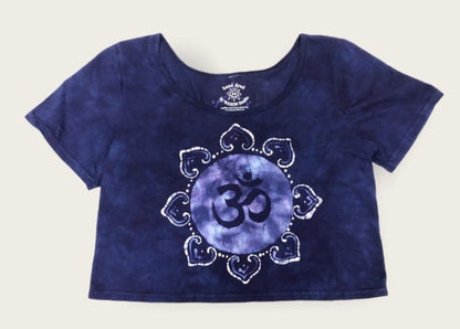 Hand-Painted Batik OM Mandala Crop Tee