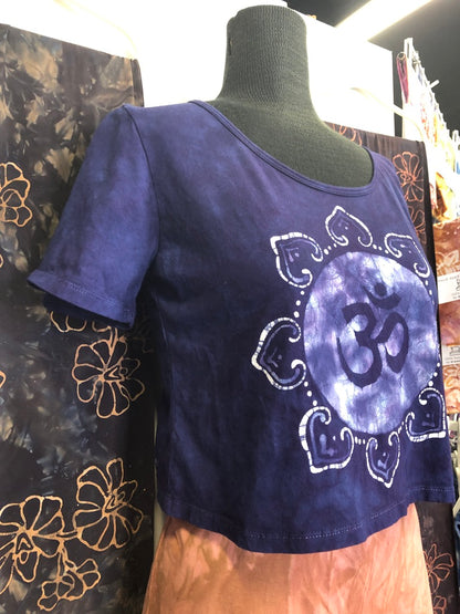 Hand-Painted Batik OM Mandala Crop Tee