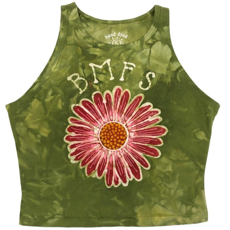 Hand-Painted Billy Strings Inspired Red Daisy Batik Halter Crop Top
