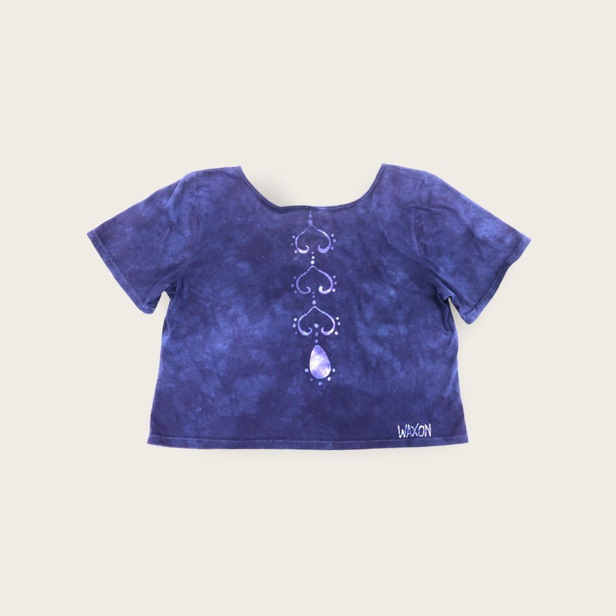 Hand-Painted Batik OM Mandala Crop Tee
