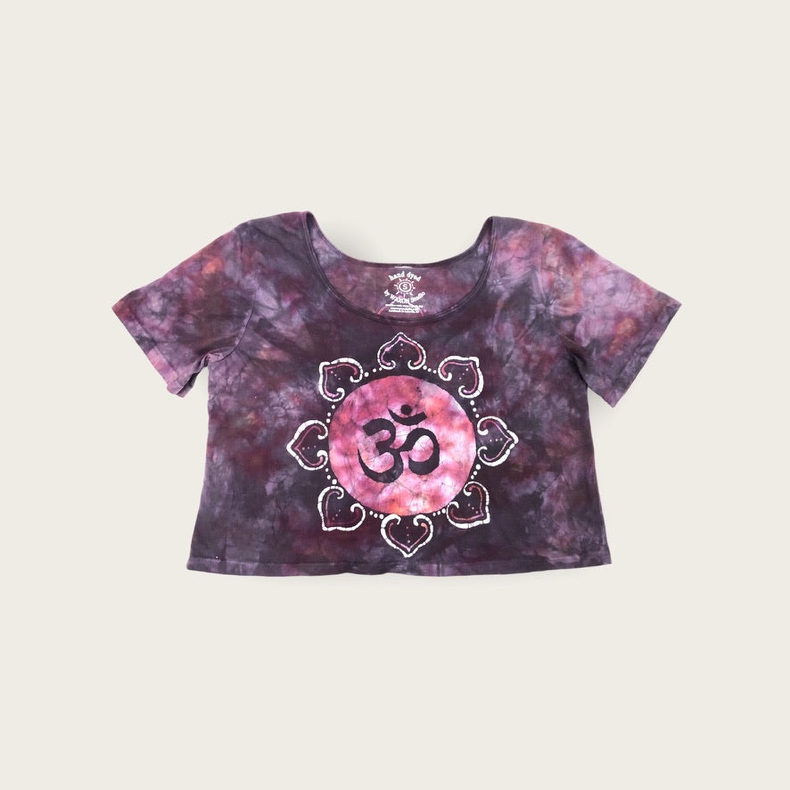 Hand-Painted Batik OM Mandala Crop Tee
