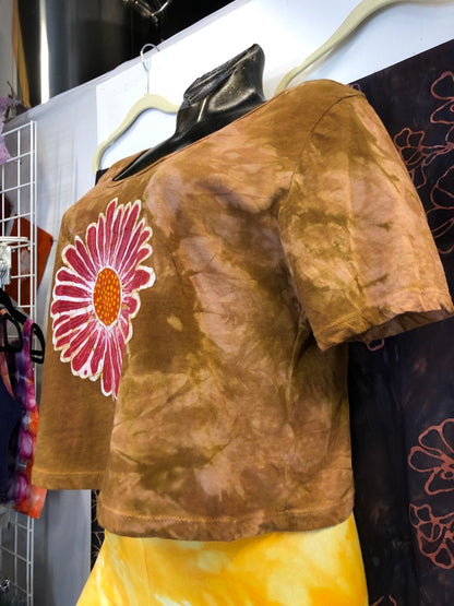 Hand-Painted Billy Strings Inspired Red Daisy Batik Crop Tee
