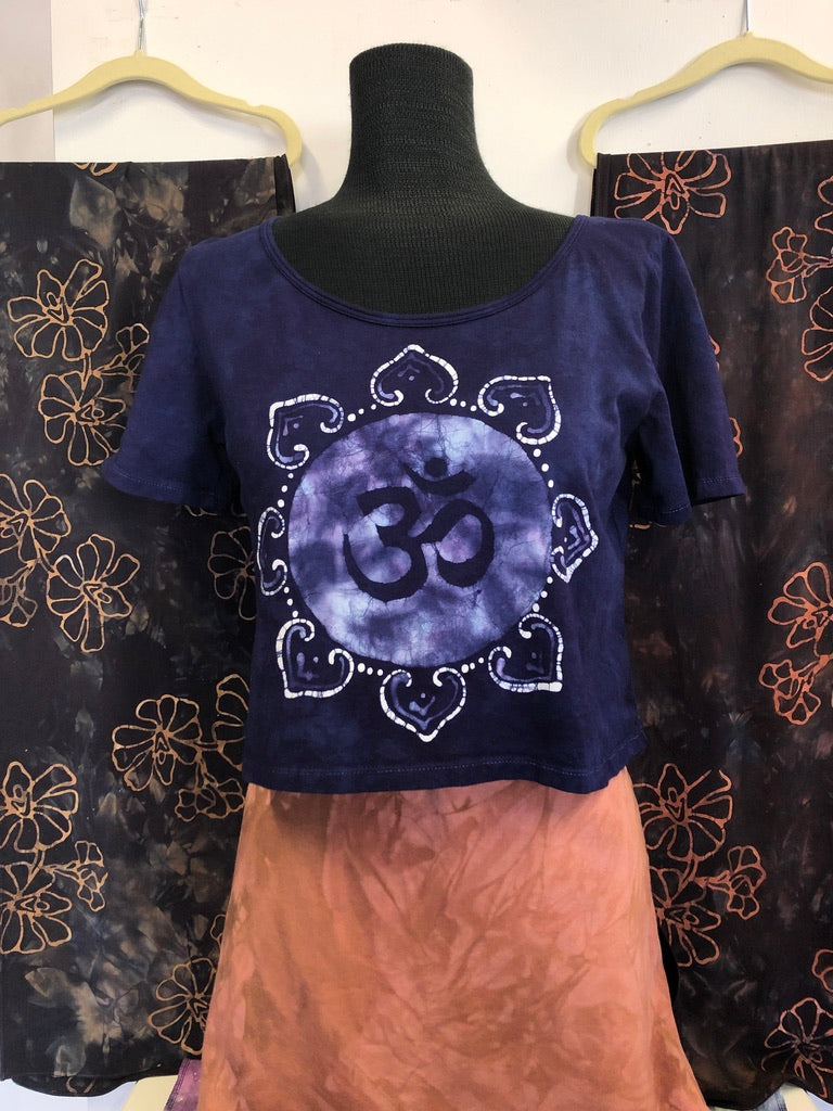 Hand-Painted Batik OM Mandala Crop Tee