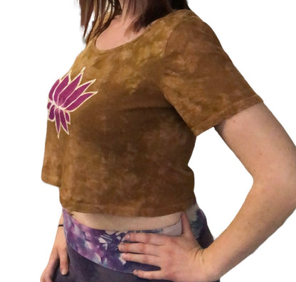 Hand-Painted Batik Lotus Scoop Neck Crop Tee