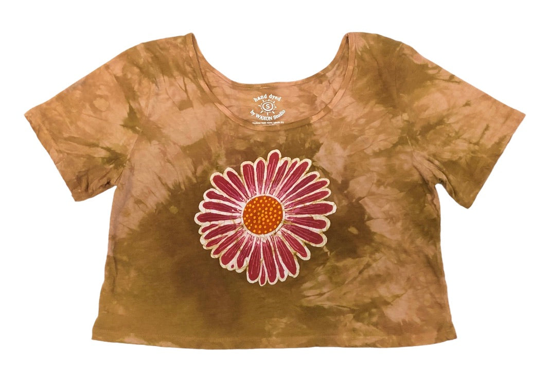 Hand-Painted Billy Strings Inspired Red Daisy Batik Crop Tee