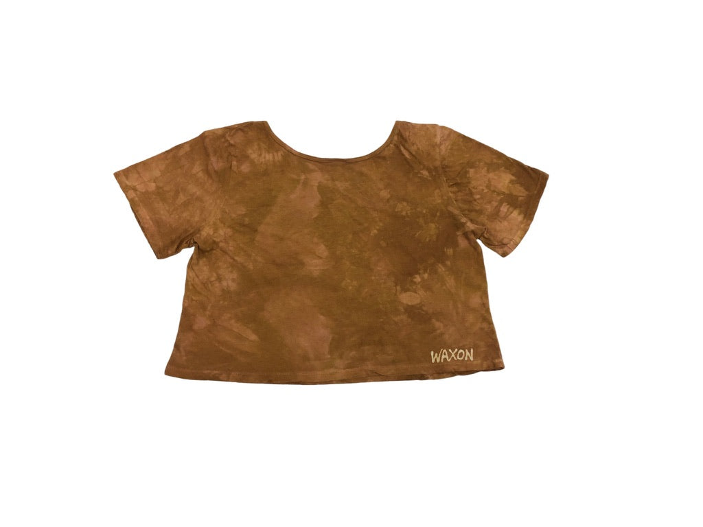 Hand-Painted Batik Lotus Scoop Neck Crop Tee