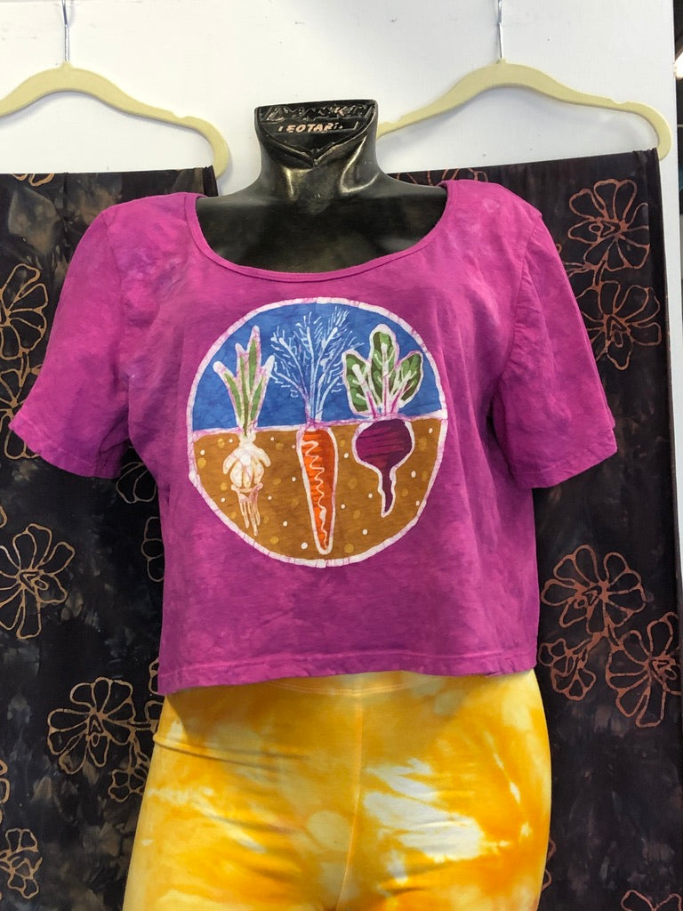 Hand-Painted Batik Vegetable Garden Crop Tee
