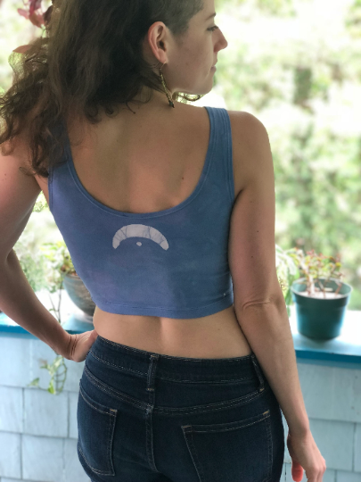 Crescent Moon Chalice Scoop Neck Batik Crop Top