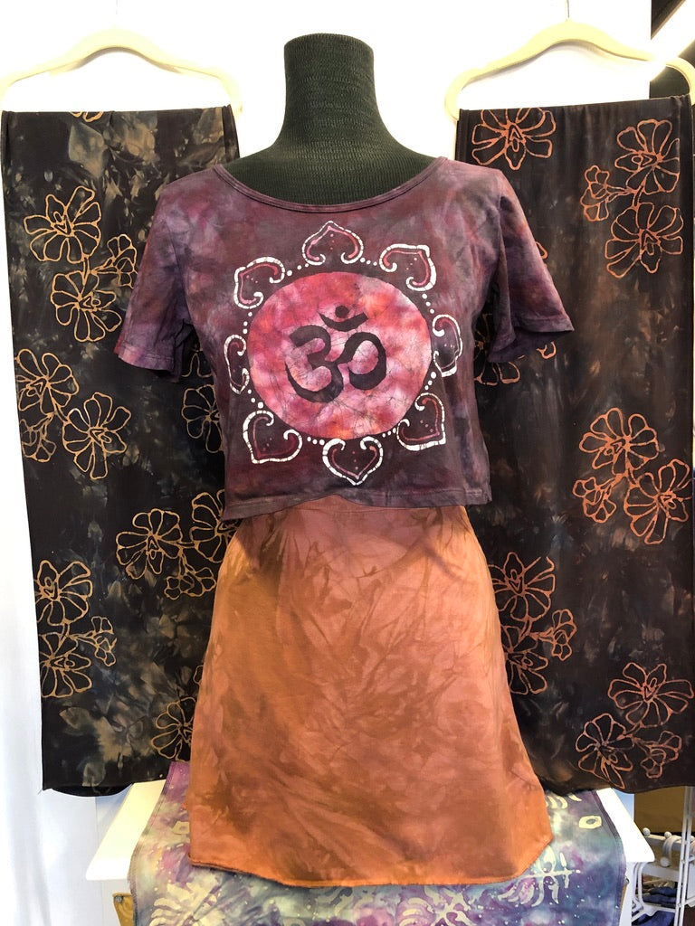 Hand-Painted Batik OM Mandala Crop Tee