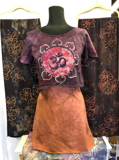Hand-Painted Batik OM Mandala Crop Tee