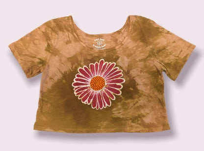 Hand-Painted Billy Strings Inspired Red Daisy Batik Crop Tee