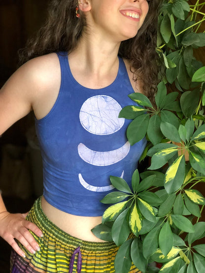 Sacred Symmetry Crescent Moon Batik Crop Top