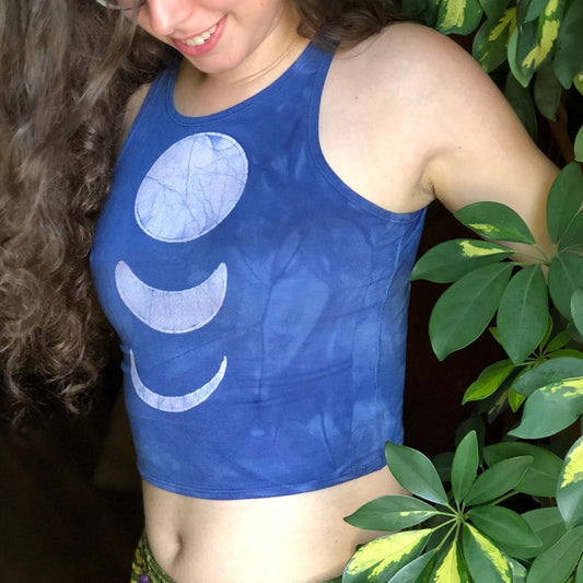 Sacred Symmetry Crescent Moon Batik Crop Top