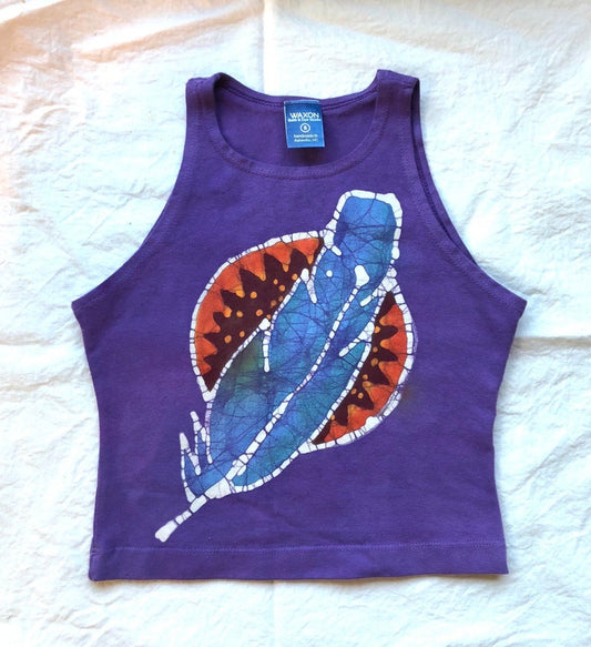 Hand-Painted Feather Batik Halter Crop Top