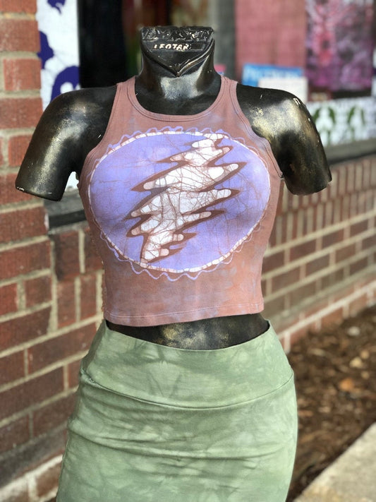 Deadbolt 13-Point Lightning Bolt Batik Halter Crop Top